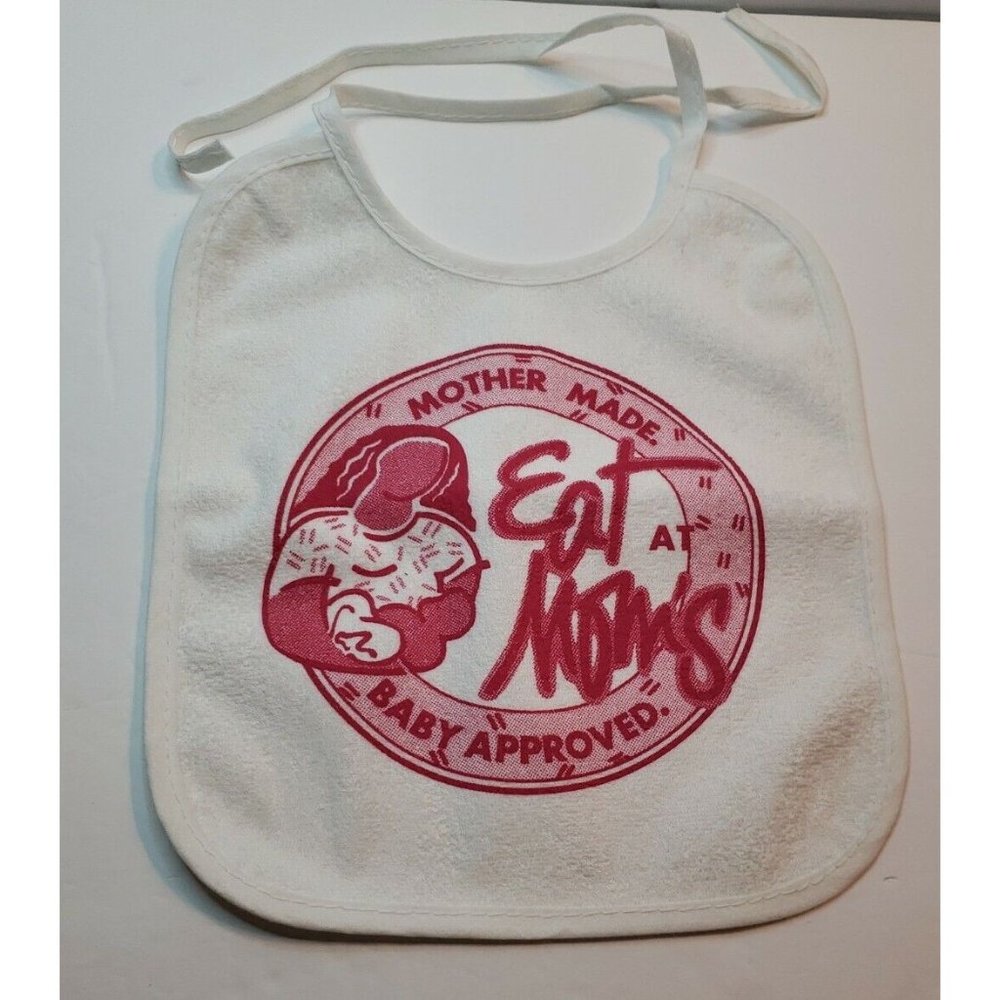 Waterproof Back Red And White "Mother Made Baby Approved Eat At Mom's" Baby Bib
